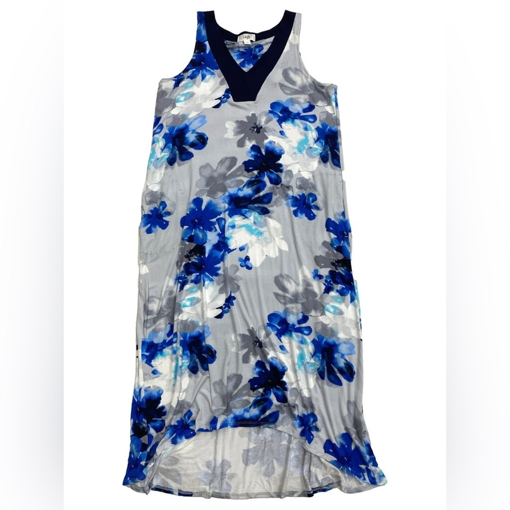 LAYLA Soft Gray & Blue Floral Sleeveless Night Gown Loungewear Woman’s Size XL
